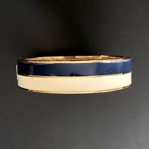 J. Crew navy blue / white banded enamel, gold tone clamp bracelet